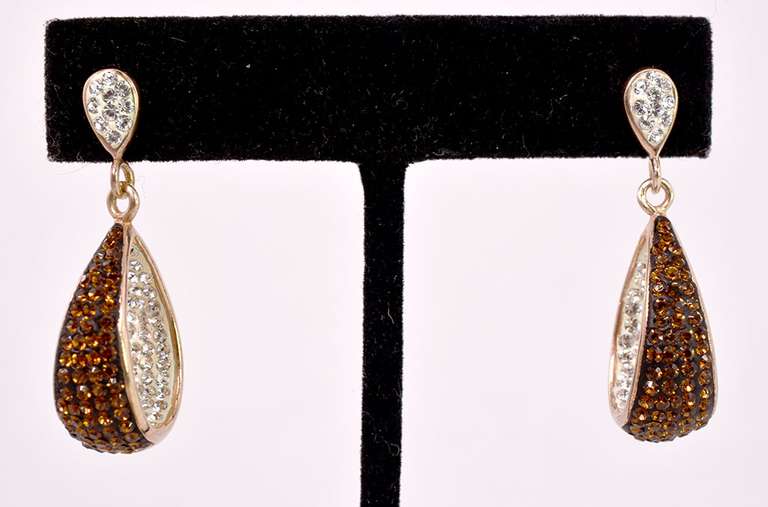 Sterling Silver Clear And Amber Colored Gemstone Earrings.
