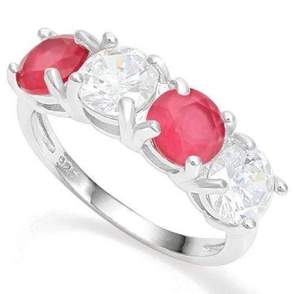 925 STERLING SILVER 6MM ROUND CREATED RUBY & WHITE TOPAZ WOMEN RING BAND