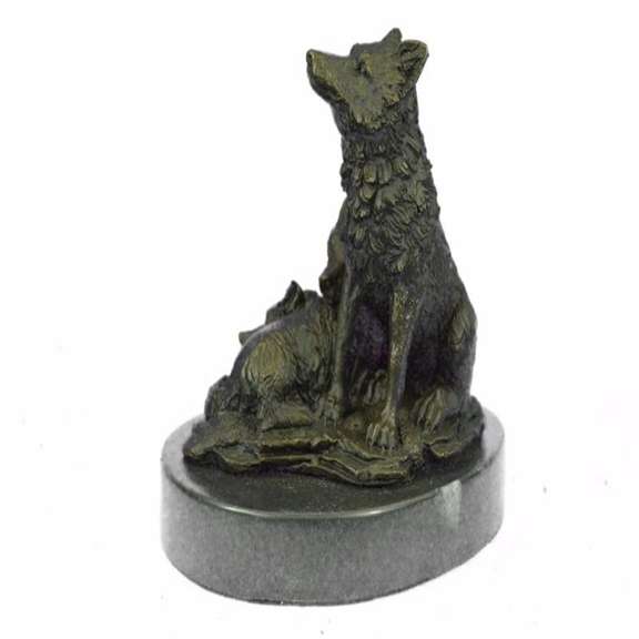 Miniature Wolf Family Bronze Sculpture