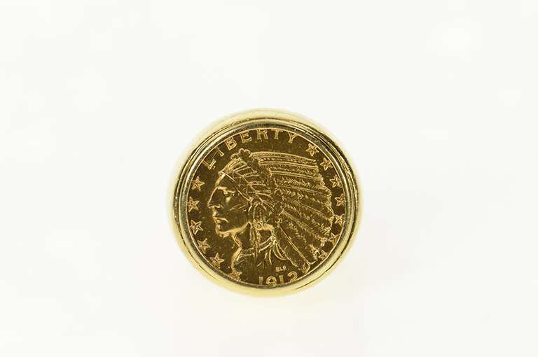 14K Yellow Gold 1912 Gold Indian Head $5 Half Eagle Coin Men's Ring