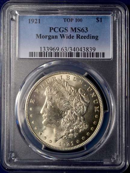 1921 Morgan Silver Dollar PCGS MS63 Wide Reeding Top 100 VAM-28.