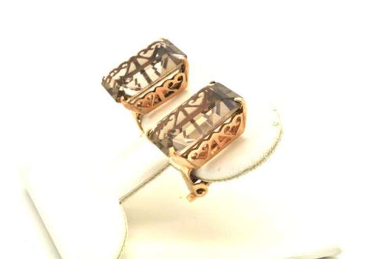 14 KT YELLOW GOLD SMOKEY QUARTZ EARRINGS