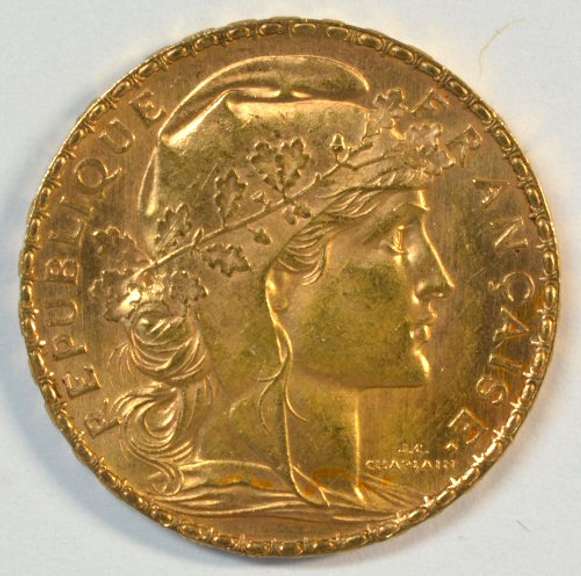 Superb Gem BU 1908 France 20 Francs Gold 'Rooster' coin