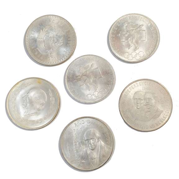6 Crown Sized Unc Mexico Silver Coins