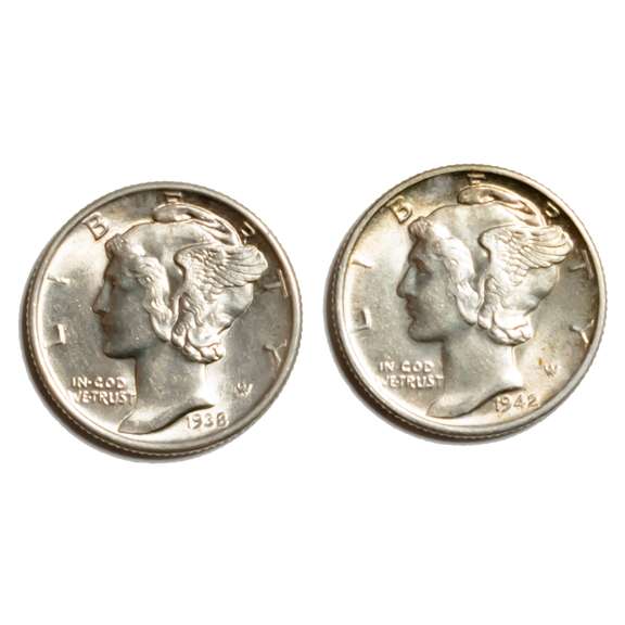 1938 &1942 S BU Full Split Bands Mercury Dimes