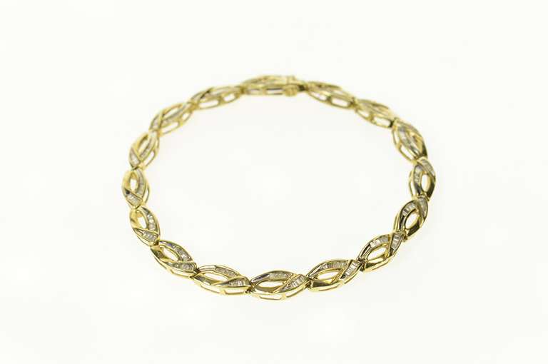 10K Yellow Gold Classic Baguette Diamond Loop Link Tennis Bracelet