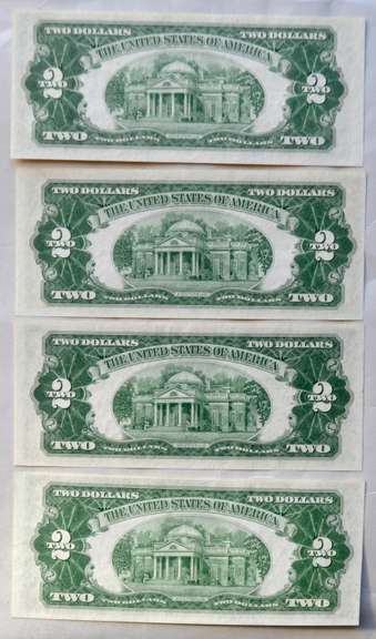 4 CH CU1953A $2 Red Seal US Notes