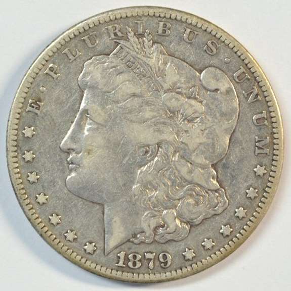 Ultra rare 1879-CC Morgan Silver Dollar. High end VF/XF