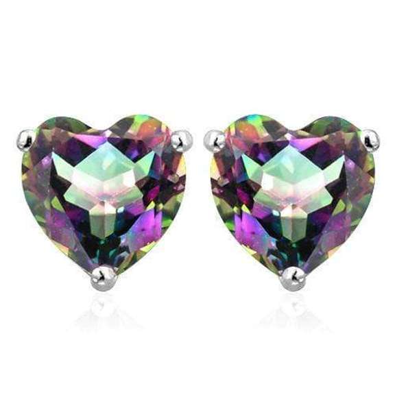 10K SOLID WHITE GOLD HEART SHAPE 6MM MYSTIC GEMSTONE EARRING STUDS