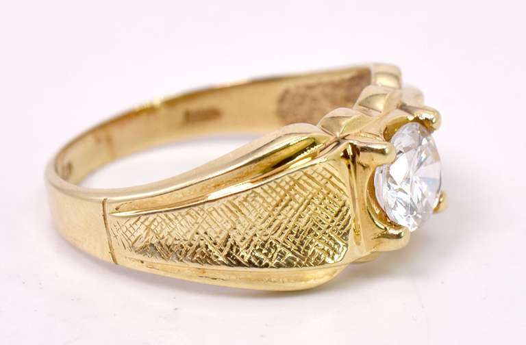 Sparkling Crystal Set in A Yellow Gold Mens Ring