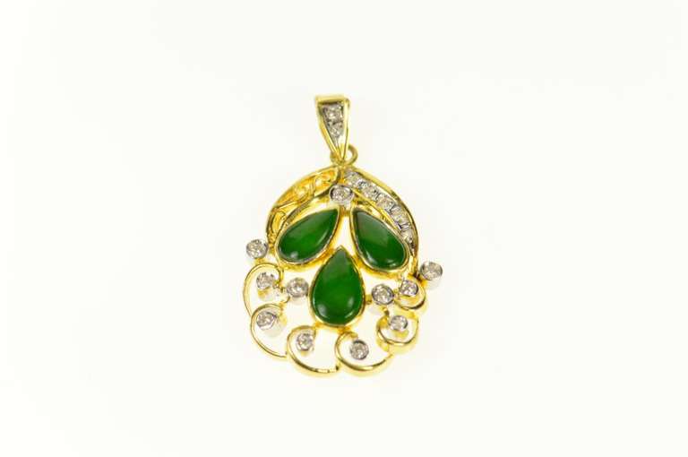 18K Yellow Gold Pear Jade Diamond Accent Statement Pendant