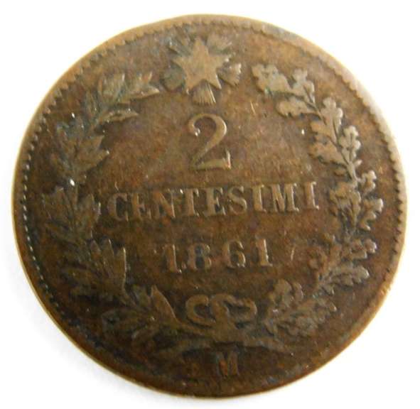 1861 Italian 2 Centesimi Coin