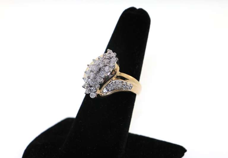 Contemporary 14kt Yellow Gold Diamond Cluster Ring