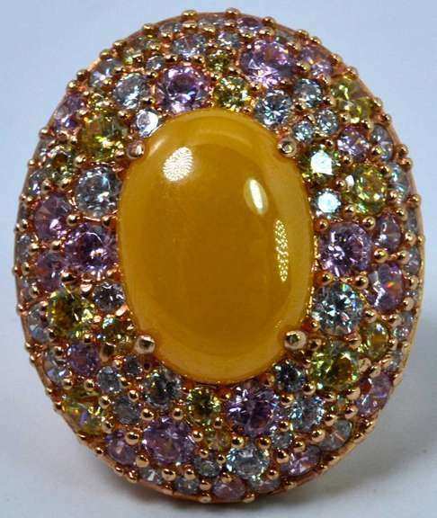 Gold Plated Sterling Silver CZ Cocktail Ring.