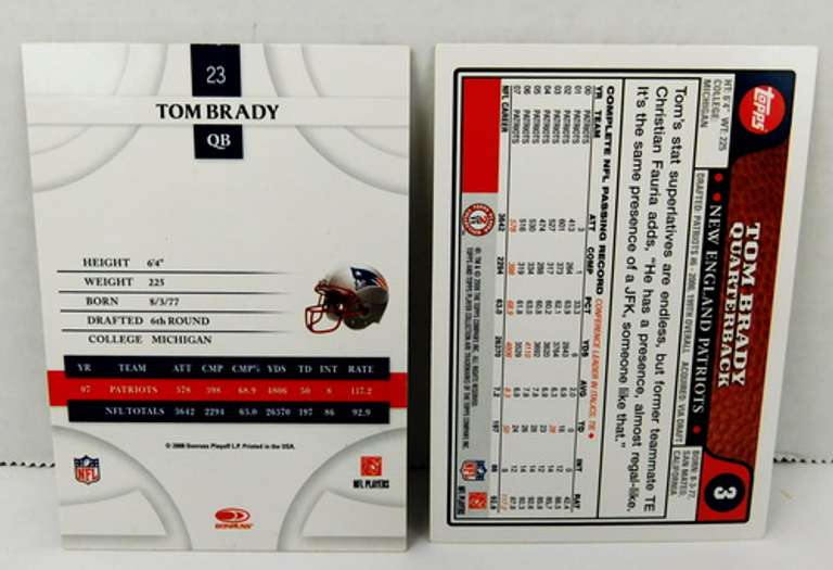 2 Tom Brady 2008 Football Cards