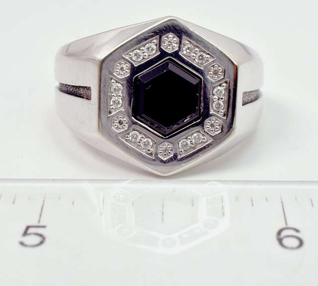 Men's Onyx Ring with Diamonds in White Gold