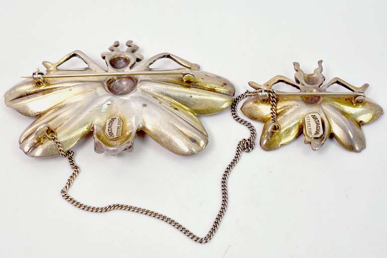 Interesting Double Bug Chained Pins in Sterling Silver