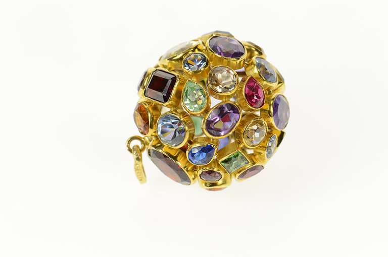 18K Yellow Gold 1960's Multi Gemstone Sputnik Ball Statement Pendant