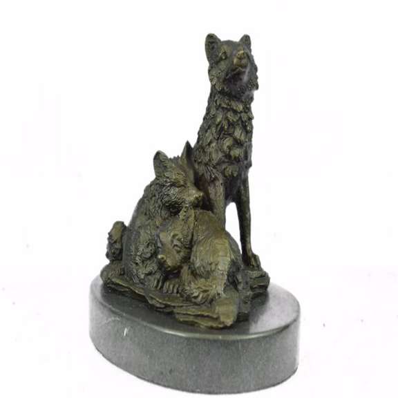 Miniature Wolf Family Bronze Sculpture