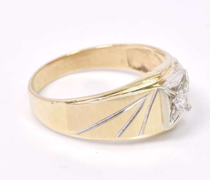 Brilliantly Textured Mens Ring in 14K Two Tone Gold and Diamonds