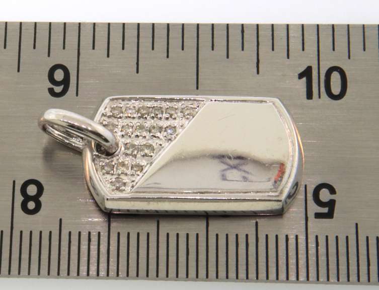 14k white gold diamond ladies dog-tag pendant or charm