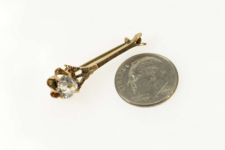Gold Filled Cushion Old Mine Cut CZ 1930's Floral Bar Pin/Brooch