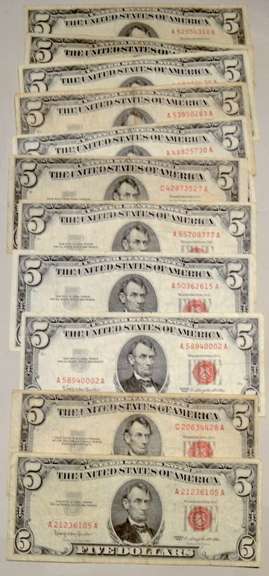 10  $ 5 1953 1963 Red Seal US Notes