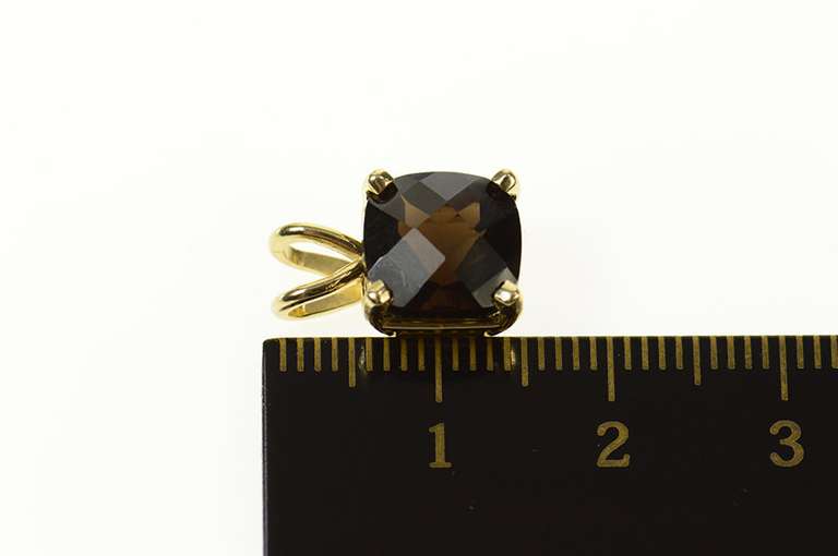 14K Yellow Gold Square Cushion Faceted Smoky Qurartz Pendant