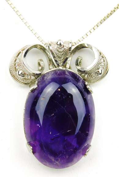 Vintage Large Sterling Filigree & Amethyst Necklace