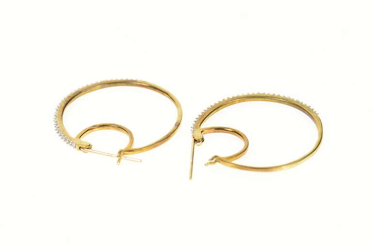 10K Yellow Gold 25.0mm Classic Diamond Statement Hoop Earrings