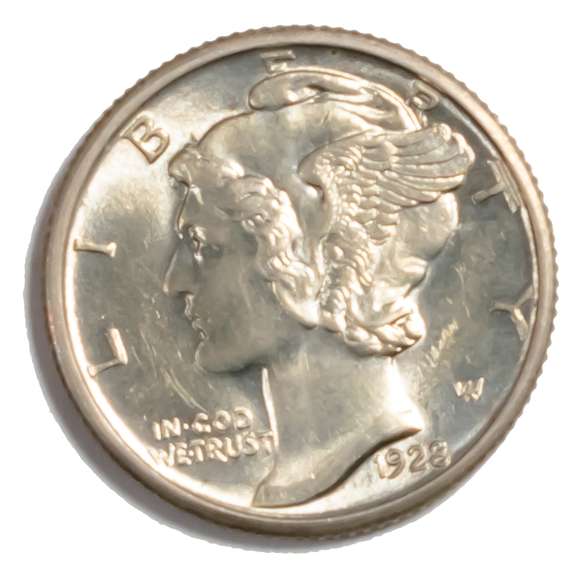 1928 Gem BU Full Split Bands Mercury Dime