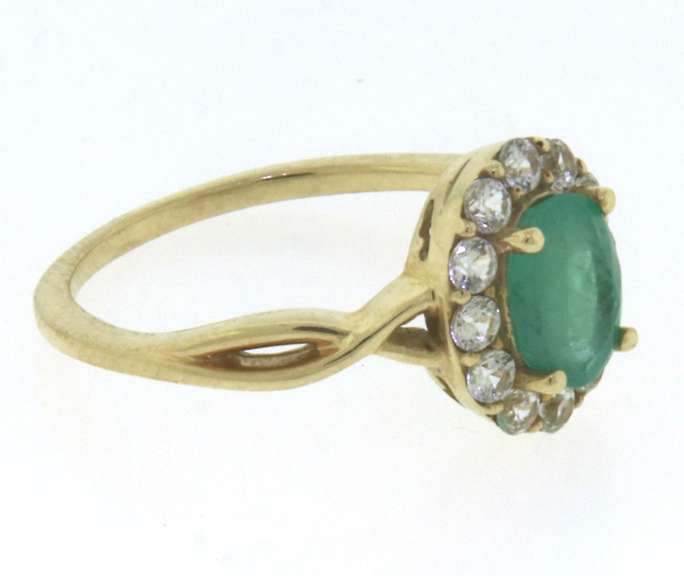 Oval Cut Emerald and CZ Ring in Yellow Gold