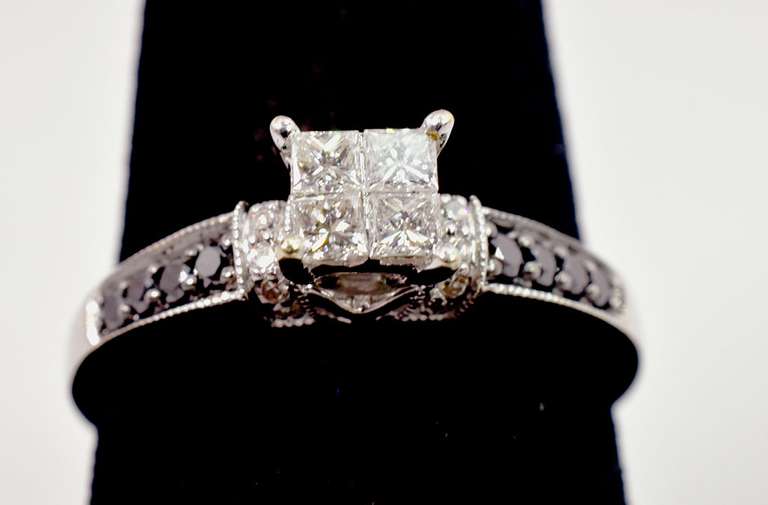 White and Black Diamond Ring in White GOld