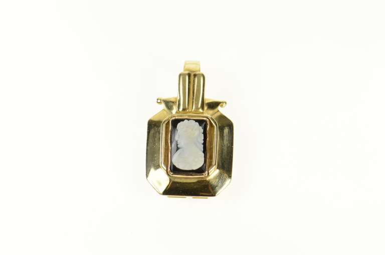 14K Yellow Gold Carved Black Onyx Cameo Ornate Statement Pendant