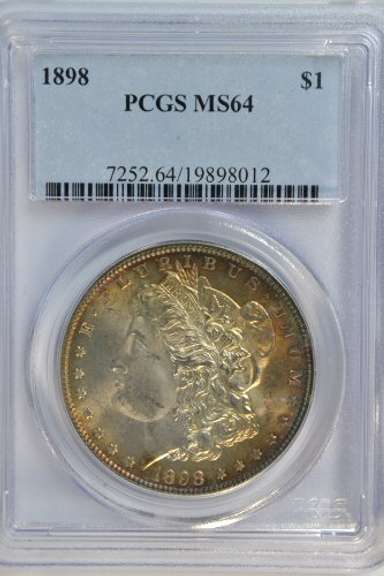 Gorgeous PCGS MS64 graded 1898 Morgan Silver Dollar