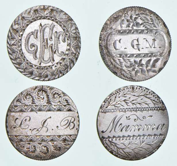 Lot (4) Seated Liberty Dime Love Tokens