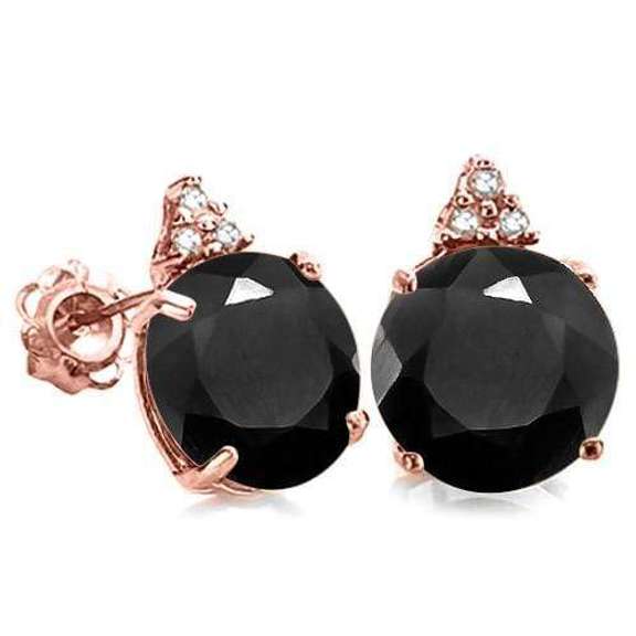 100% SOLID 10KR ROSE GOLD ROUND SHAPE MIDNIGHT BLUE SAPPHIRE AND 6 DIAMONDS EARRINGS STUD
