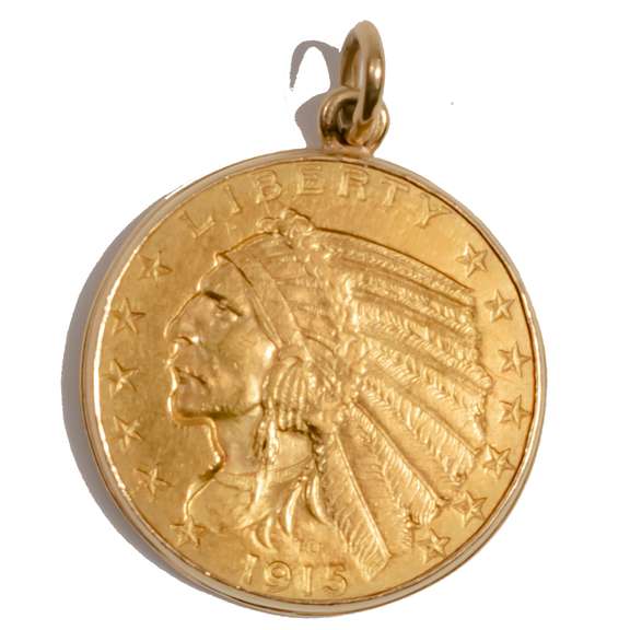1915 Half Eagle $ 5 Indian in 14 K Bezel