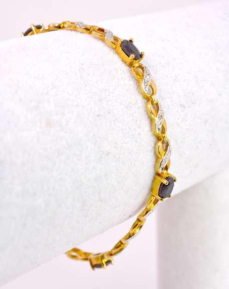 Gold Plated Sterling Silver Black Gemstone Infinity Bracelet.