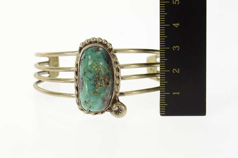 Sterling Native American Turquoise Ornate Cuff Bracelet