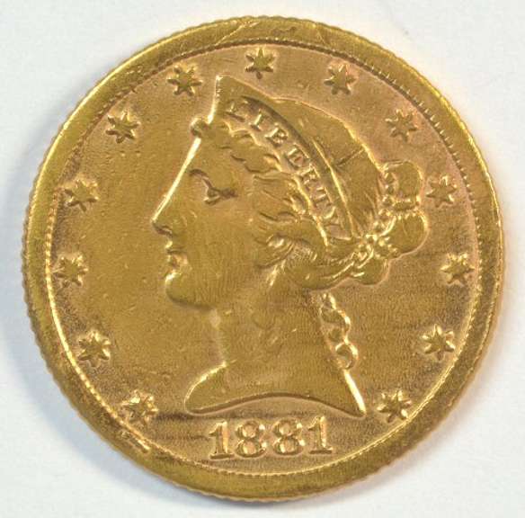 1881-P US $5 Liberty Gold Piece. Nice circ