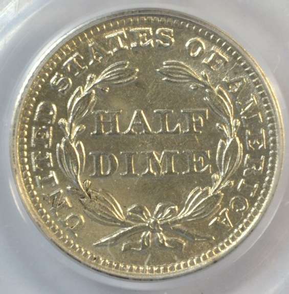 Basically BU 1854 Arrows Liberty Seated Half Dime. PCGS AU55