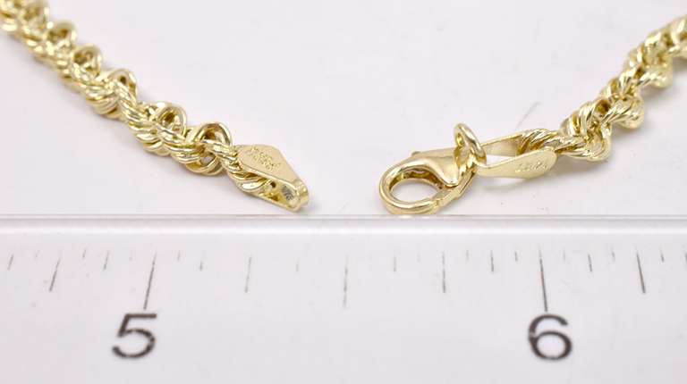 Brightly polished Rope Chain Bracelet in 14K Yellow Gold