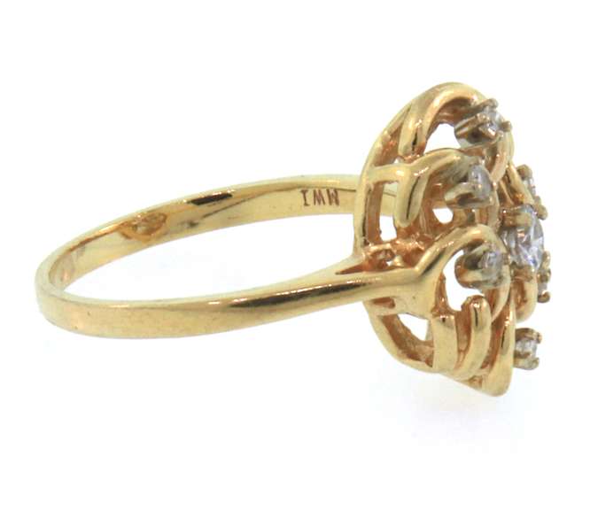 Unique 14k yellow gold diamond cluster ring