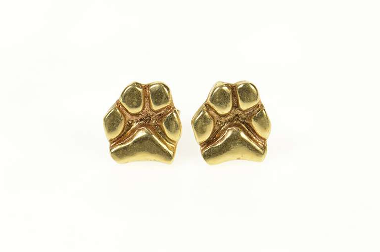 14K Yellow Gold Animal Paw Print Dog Wolf Stud Earrings