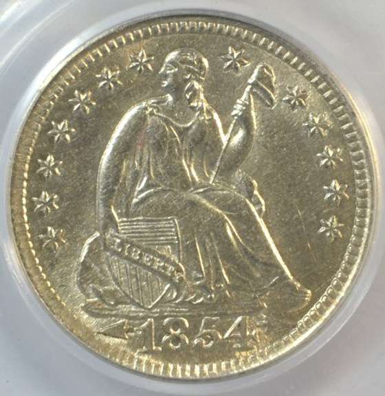 Basically BU 1854 Arrows Liberty Seated Half Dime. PCGS AU55