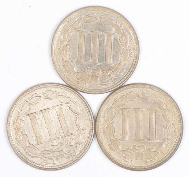 Lot (3) 1865 Nickel Three-Cent Pieces - Wipey