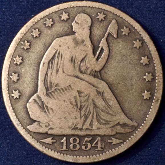 1854 Seated Liberty Half Dollar Arrows, Circulated.