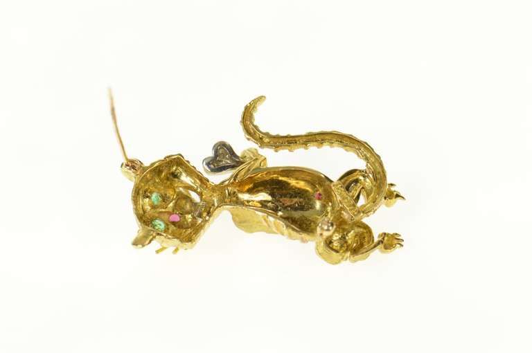 18K Yellow Gold Emerald Eyed Rat Diamond Bone Ruby Pin/Brooch