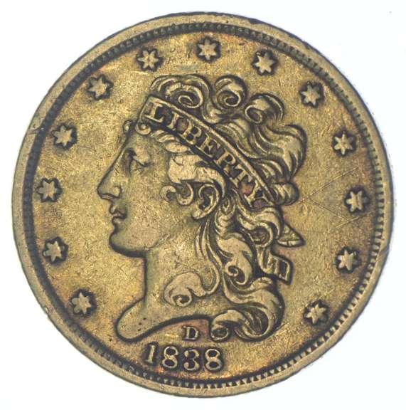 1838-D $5 Classic Head Gold Half Eagle - OBV Scratched